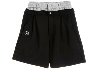 MOD WAVE MOVEMENT Unisex Βερμούδα Double Waistband Pleated - Μαύρο-MW092040348-BLACK - Mod Wave Movement - 