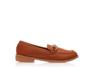 Μοκασίνια κάμελ δερματίνη με αγκράφα και στρας ΚΑΜΕΛ - Tsoukalas - 