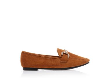 Μοκασίνια κάμελ σουέτ με αγκράφα από στρας ΚΑΜΕΛ - Tsoukalas - 
