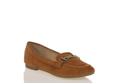 Μοκασίνια κάμελ σουέτ με χρυσή λεπτομέρεια ΚΑΜΕΛ - Tsoukalas - 