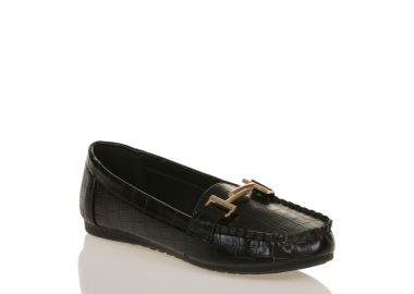 Μοκασίνια μαύρα δερματίνη κροκό ΜΑΥΡΟ - Tsoukalas - 