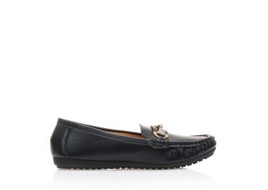 Μοκασίνια μαύρα δερματίνη με αγκράφα από στρας ΜΑΥΡΟ - Tsoukalas - 