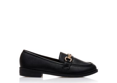 Μοκασίνια μαύρα δερματίνη με αγκράφα και στρας ΜΑΥΡΟ - Tsoukalas - 