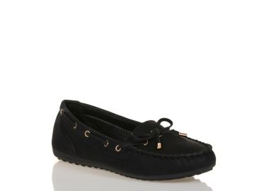Μοκασίνια μαύρα δερματίνη με φιογκάκι ΜΑΥΡΟ - Tsoukalas - 