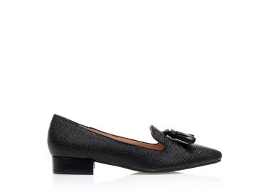 Μοκασίνια μαύρα ψάθινα μυτερά ΜΑΥΡΟ - Tsoukalas - 