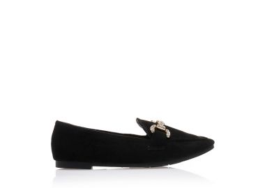 Μοκασίνια μαύρα σουέτ με αγκράφα από στρας ΜΑΥΡΟ - Tsoukalas - 