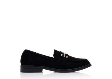 Μοκασίνια μαύρα σουέτ με αγκράφα από στρας ΜΑΥΡΟ - Tsoukalas - 