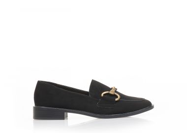 Μοκασίνια μαύρα σουέτ με διακοσμητική αγκράφα ΜΑΥΡΟ - Tsoukalas - 