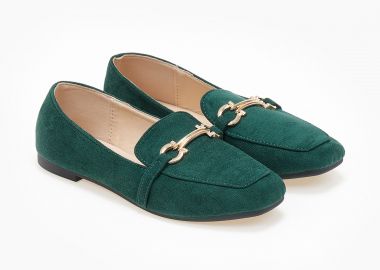 Μοκασίνια με suede υφή και μεταλλική λεπτομέρεια - Πράσινο - Issue - 