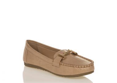 Μοκασίνια μπεζ δερματίνη κροκό ΜΠΕΖ - Tsoukalas - 