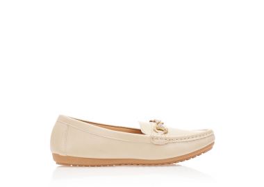 Μοκασίνια μπεζ δερματίνη με αγκράφα από στρας ΜΠΕΖ - Tsoukalas - 