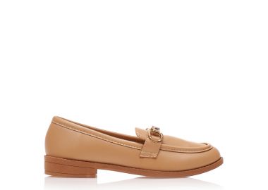 Μοκασίνια μπεζ δερματίνη με αγκράφα και στρας ΜΠΕΖ - Tsoukalas - 