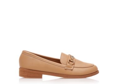 Μοκασίνια μπεζ δερματίνη με αγκράφα και στρας ΜΠΕΖ - Tsoukalas - 