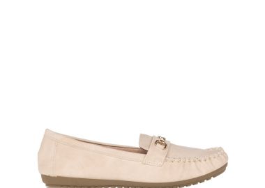 Μοκασίνια μπεζ δερματίνη με διακοσμητική αγκράφα ΜΠΕΖ - Tsoukalas - 