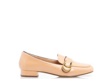 Μοκασίνια μπεζ δερματίνη με διακοσμητική αγκράφα ΜΠΕΖ - Tsoukalas - 