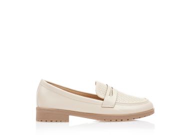 Μοκασίνια μπεζ δερματίνη με διάτρητο σχέδιο ΜΠΕΖ - Tsoukalas - 