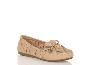 Μοκασίνια μπεζ δερματίνη με φιογκάκι ΜΠΕΖ - Tsoukalas - 