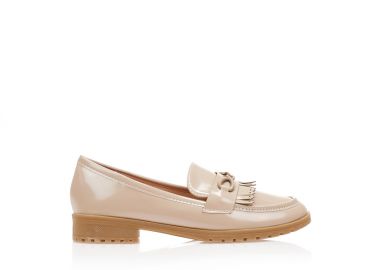 Μοκασίνια μπεζ δερματίνη με μεταλλική αγκράφα ΜΠΕΖ - Tsoukalas - 