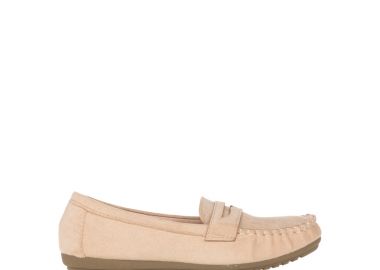 Μοκασίνια μπεζ σουέτ με διακοσμητικό λουράκι ΜΠΕΖ - Tsoukalas - 
