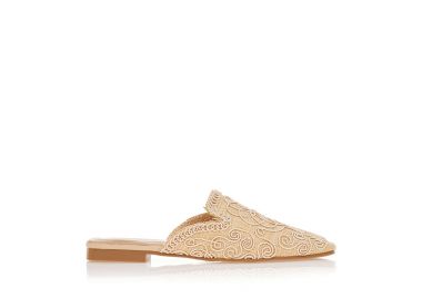 Μοκασίνια mules ψάθινα με κεντητά λουλούδια ΜΠΕΖ - Tsoukalas - 