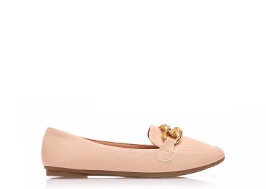 Μοκασίνια nude δερματίνη με διακοσμητική αλυσίδα NUDE - Tsoukalas - 