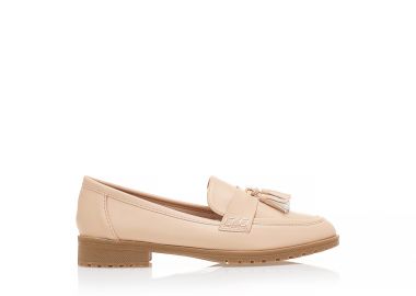 Μοκασίνια nude δερματίνη με διακοσμητικό σχέδιο απο κρόσια NUDE - Tsoukalas - 