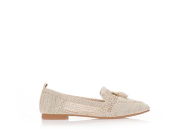 Μοκασίνια πλεκτά με διακοσμητικά φουντάκια ΜΠΕΖ - Tsoukalas - 