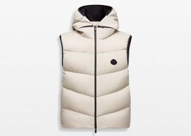 MONCLER Ανδρικό Γκρι Guersac Diagonal-Quilted Hooded Down Gilet - MONCLER - 