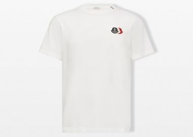 MONCLER Ανδρικό Λευκό Embroidered Tricolor Logo T-Shirt - MONCLER - 
