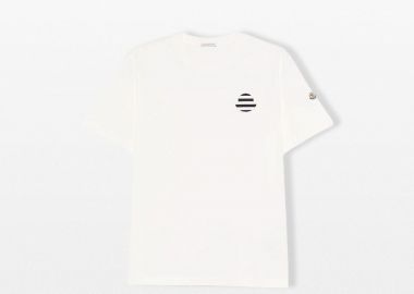 MONCLER Ανδρικό Λευκό Striped Logo T-Shirt - MONCLER - 