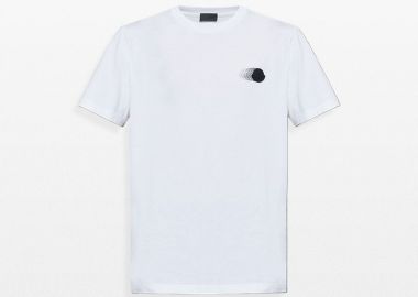MONCLER Ανδρικό Λευκό White T-shirt With Logo Patch - MONCLER - 