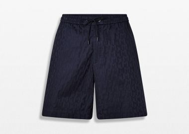MONCLER Ανδρικό Μαύρο Dark Blue Monogram Jacquard Cotton Shorts - MONCLER - 