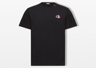 MONCLER Ανδρικό Μαύρο Embroidered Tricolor Logo T-Shirt - MONCLER - 
