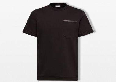 MONCLER Ανδρικό Μαύρο Leather Trimmed T-Shirt - MONCLER - 