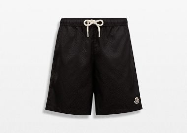 MONCLER Ανδρικό Μαύρο Monogram Jacquard Swim Shorts - MONCLER - 