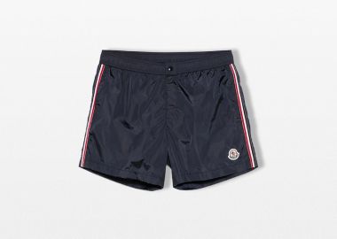 MONCLER Ανδρικό Μπλε Logo Patch Swim Shorts - MONCLER - 