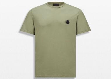 MONCLER Ανδρικό Πράσινο Faded Logo Motif Cotton T-shirt - MONCLER - 