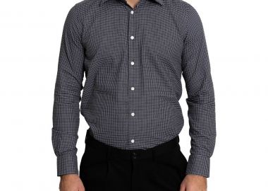 MONK Ανδρικό Γκρι Check-Pattern Button-Down Shirt - MONK - 