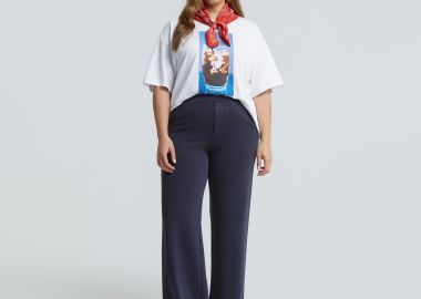 Μονόχρωμη παντελόνα με ελαστική μέση - MAT FASHION - 