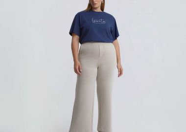 Μονόχρωμη παντελόνα με ελαστική μέση - MAT FASHION - 