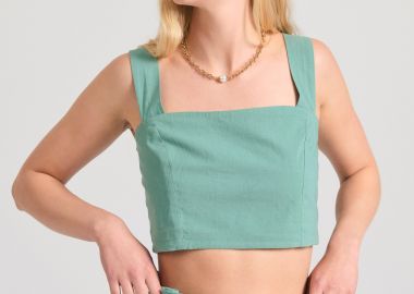 Μονόχρωμο βαμβακερό cropped top - FUNKY BUDDHA - 