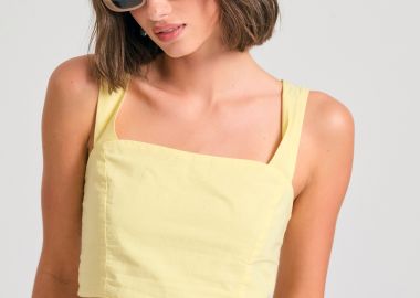 Μονόχρωμο βαμβακερό cropped top - FUNKY BUDDHA - 