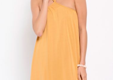 Μονόχρωμο μίνι φόρεμα με χιαστί τιράντες - FUNKY BUDDHA - 