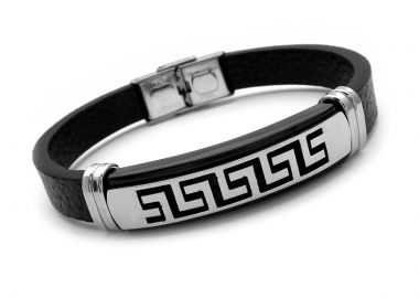 Μοντέρνο ανδρικό Βραχιόλι με δέρμα BA422 - Asimenio - 