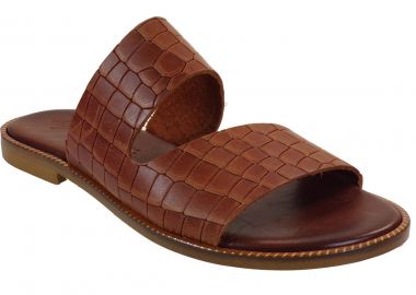 Moods Γυναικείες Παντόφλες 1016 Ταμπά Δέρμα Κροκό - Moods Shoes - 