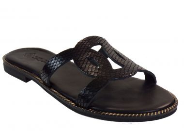 Moods Γυναικείες Παντόφλες 1017 Μαύρο Δέρμα Φίδι - Moods Shoes - 