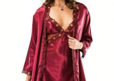 Moongirl Χειμερινή Γυναικεία Σατέν Ρόμπα με Νυχτικό MG2062 Μπορντό Μπορντό - MOONGIRL - 