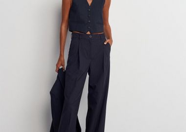 MORGAN Γυναικείο παντελόνι με ριγες σε ισια γραμμή ανθρακι - SOU - 