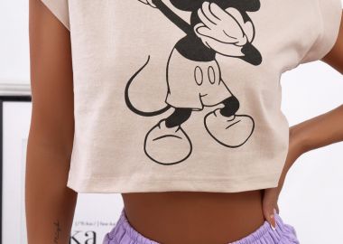 MOUSE DUB BEIGE CROP TSHIRT - fashionroom - 
