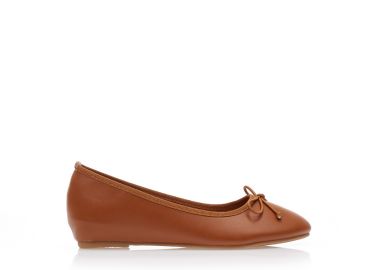 Μπαλαρίνες κάμελ δερματίνη με διακοσμητικό φιογκάκι και εσωτερικό τακούνι ΚΑΜΕΛ - Tsoukalas - 